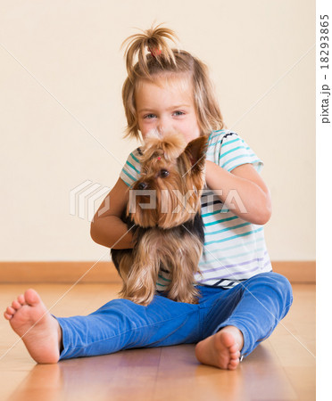 Cute little girl with yorkshire terrier indoor Cute little girl with yorkshire terrier indoor 18293865