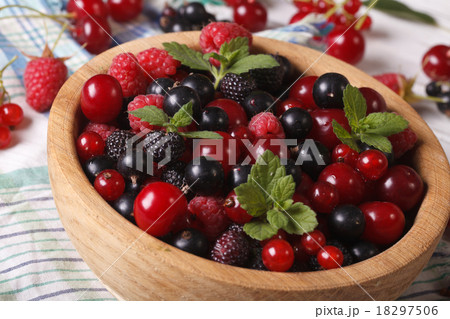 delicious fresh berries in a bowl closeup delicious fresh berries in a bowl closeup 18297506