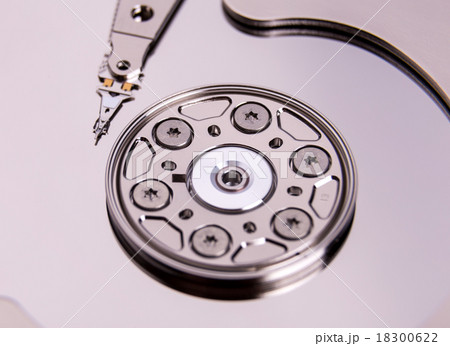 Close up of open computer hard disk tonned 18300622