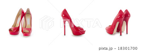 Composite photo of woman shoes isolated on white Composite photo of woman shoes isolated on white 18301700