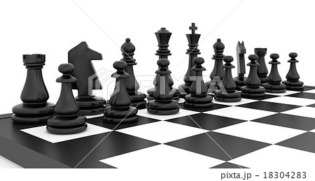 Chess pieces standing on black white chessboard 18304283