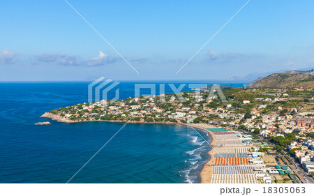 Mediterranean Sea landscape. Wide public beach 18305063