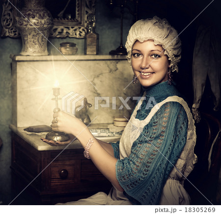woman in old cap with candlestick woman in old cap with candlestick 18305269