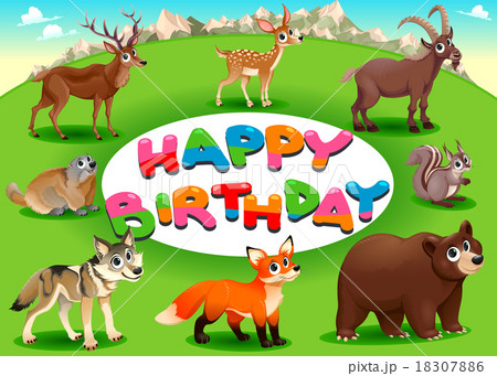 Happy Birthday card with mountain animals 18307886