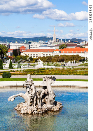 sculpture and view of Belvedere palace, Vienna 18308345
