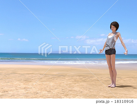 海辺で深呼吸する若い女性 Perming3dcgイラスト素材のイラスト素材