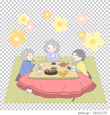 こたつでおしゃべりするおばあちゃんたち 18311172