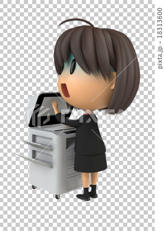 淡黃色的女性工作人員使用複印機 18313600