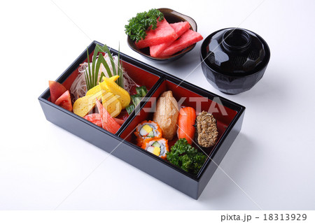 Sushi Set in wooden Bento isolated on white Sushi Set in wooden Bento isolated on white 18313929