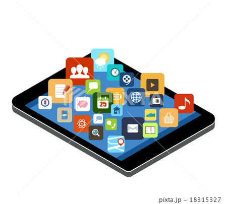 Tablet with colorful application icons. 18315327