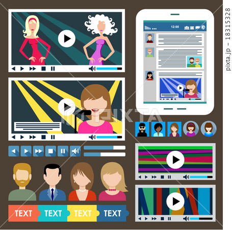 Set of multimedia icons. Videoplayer. 18315328