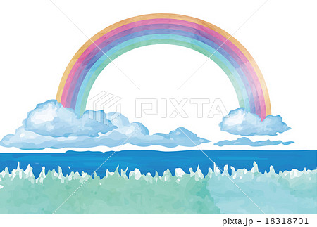 水彩フレーム虹と雲のイラスト素材