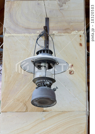 Close up Lantern hanging on hook on marble pillar Close up Lantern hanging on hook on marble pillar 18320583