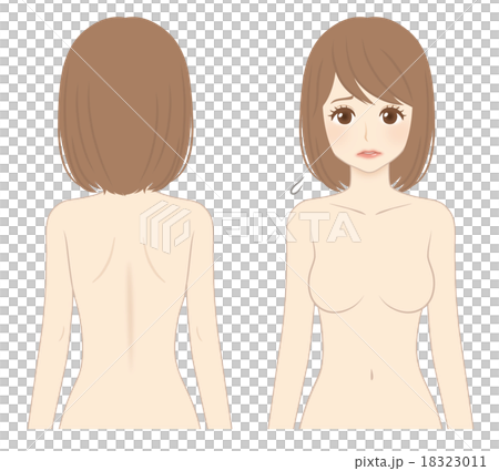 若い女性_ヌード_前後_困り顔 18323011