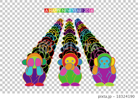ネオンカラーな三猿の16年の年賀状のイラスト素材