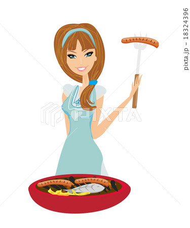 Woman cooking on a grill Woman cooking on a grill 18324396