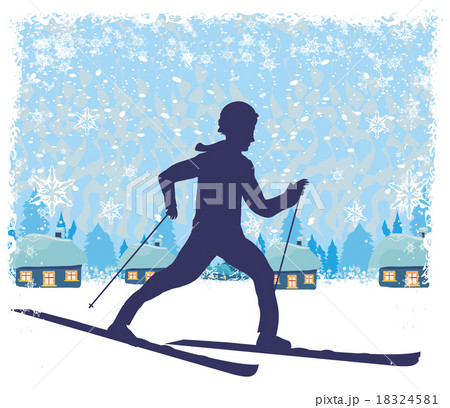 boy rides on skis in winter day 18324581