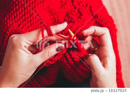 Female hands knits sweater Female hands knits sweater 18327025