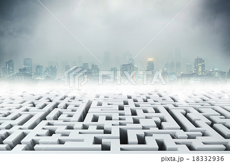 White 3D labyrinth and night city 18332936