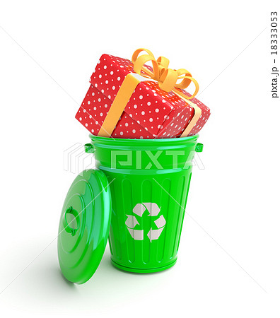 Green garbage bin with present Green garbage bin with present 18333053