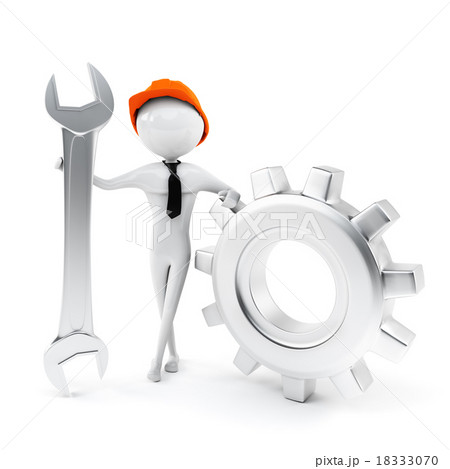 Man worker holding a big wrench Man worker holding a big wrench 18333070