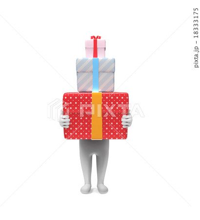 Small person carries three hard box-gifts 18333175
