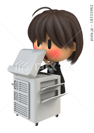 コピー機を使う赤面した女性スタッフ 18333962