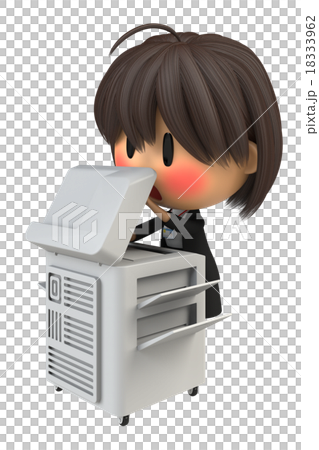 コピー機を使う赤面した女性スタッフ 18333962