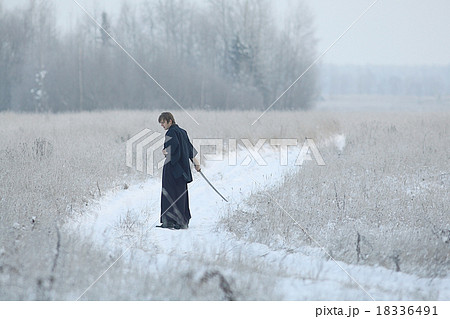 concept of the way Eastern philosophy, the monk samurai in winter field 18336491
