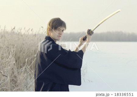 Black oriental martial arts warrior winter training Black oriental martial arts warrior winter training 18336551