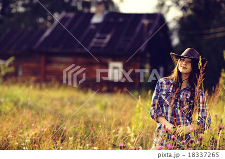 American portrait of a young woman farmer Indian Summer 18337265