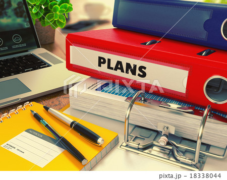 Red Office Folder with Inscription Plans. 18338044