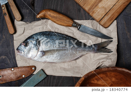 Raw dorada on the wooden table 18340774