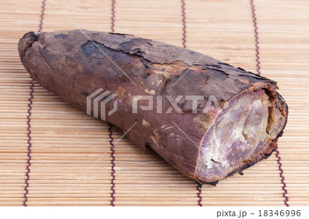 Grilled sweet potatoes on wooden plate mat. 18346996