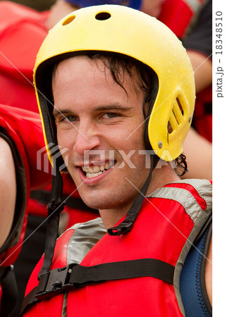 Man Wearing Water Sport Protection Equipment Man Wearing Water Sport Protection Equipment 18348510