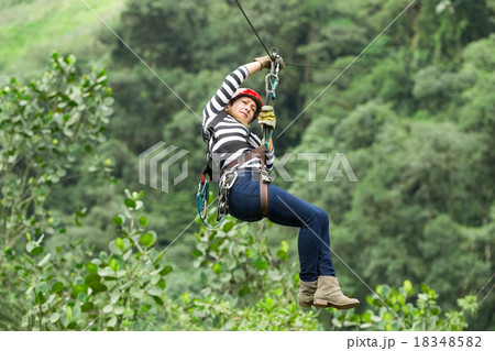 Woman On Zip Line Woman On Zip Line 18348582
