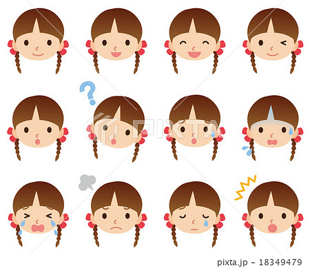子供 女の子 顔アイコン 表情セットのイラスト素材