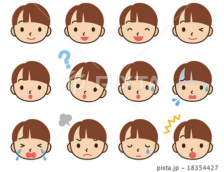 子供 男の子 顔アイコン 表情セットのイラスト素材