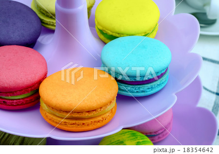 Colorful macaroons on plastic tray 18354642
