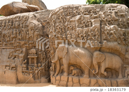 インド マハーバリプラムのアルジュナの苦行 世界遺産の写真素材