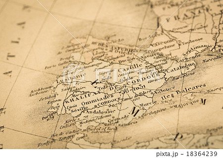 アンティークの世界地図 スペインとポルトガルの写真素材