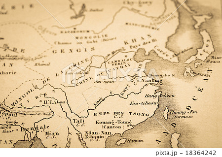 アンティークの世界地図 東アジアの写真素材