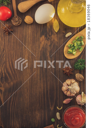 herbs and spices on wood 18369046