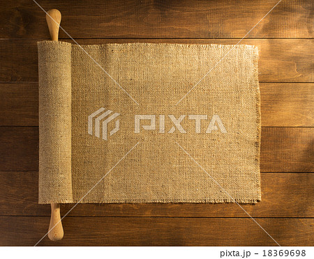 burlap hessian sacking on wooden 18369698