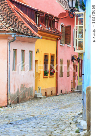 Medieval street view in Sighisoara  Medieval street view in Sighisoara  18370669