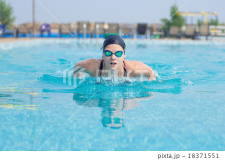 Young girl swimming butterfly stroke style 18371551