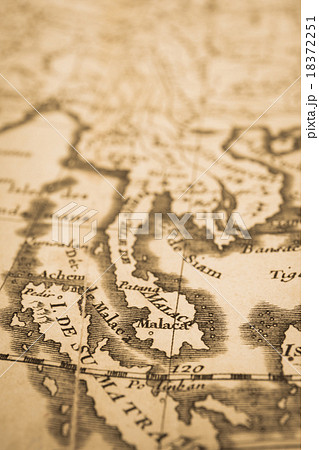 アンティークの世界地図 マレー半島の写真素材