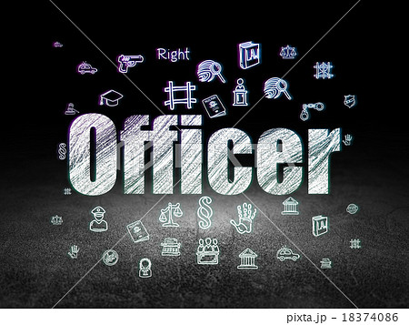Law concept: Officer in grunge dark room 18374086