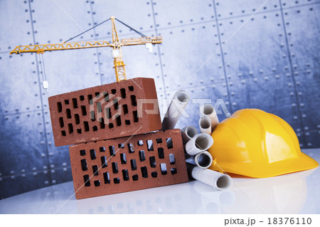 Crane, Safety helmet, Blueprints and construction Crane, Safety helmet, Blueprints and construction 18376110