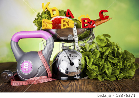 Fitness equipment and healthy food 18376271